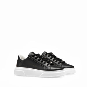 VALENTINO Lace Up Sneaker in black hide and laser detail