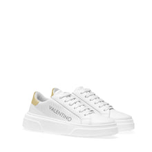 Load image into Gallery viewer, VALENTINO Lace Up Sneaker in white hide and golden inlay