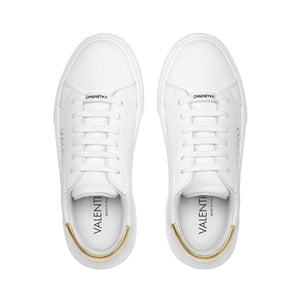 VALENTINO Lace Up Sneaker in white hide and golden inlay