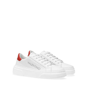 VALENTINO Lace Up Sneaker in white leather and red inlay