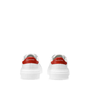 VALENTINO Lace Up Sneaker in white leather and red inlay