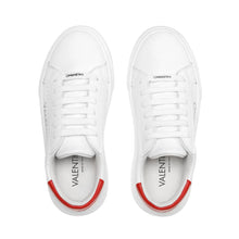 Load image into Gallery viewer, VALENTINO Lace Up Sneaker in white leather and red inlay