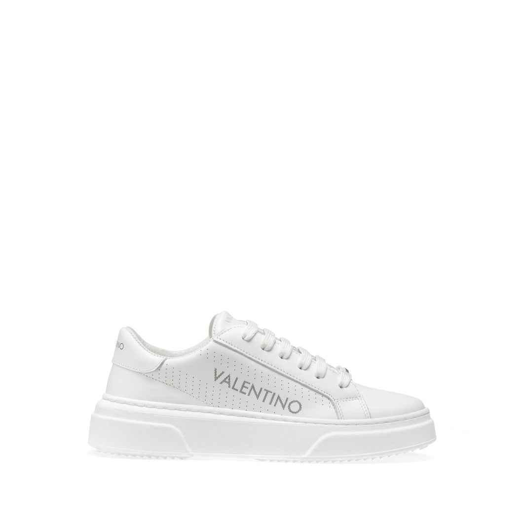 VALENTINO Sneaker Lace Up in white hide and laser logo detail