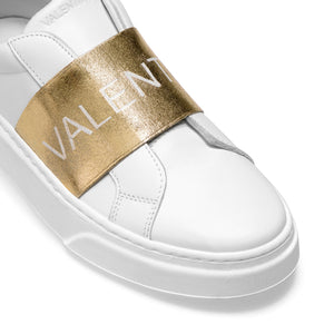 VALENTINO Slip-on Sneaker in white leather and golden elastic band