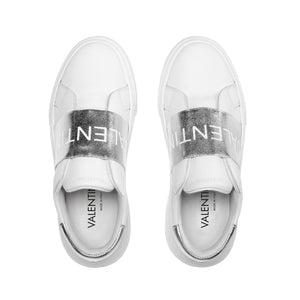 VALENTINO Slip-on Sneaker in white leather and silver elastic band