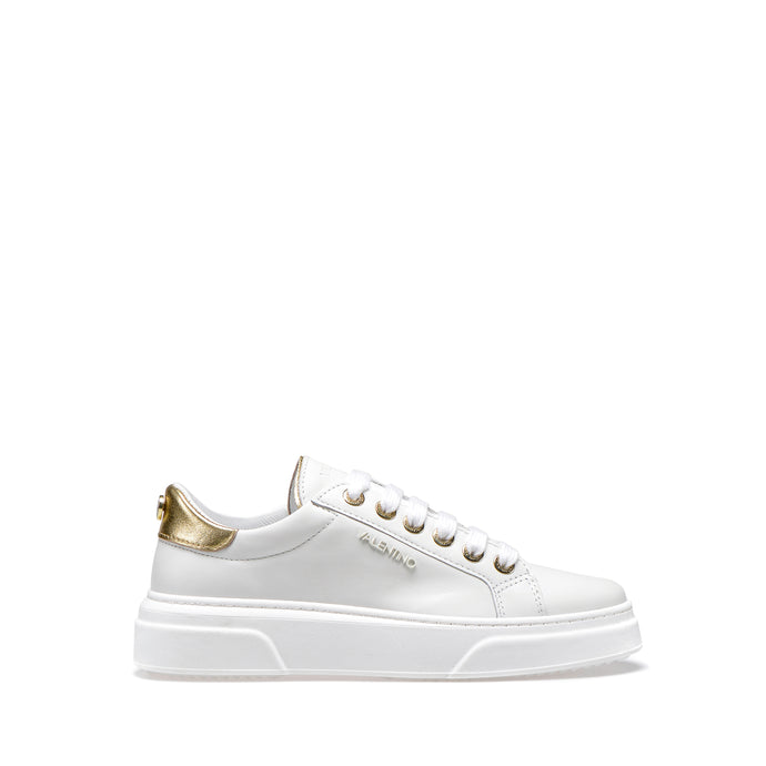 VALENTINO Sneakers lace-up in white and gold calf