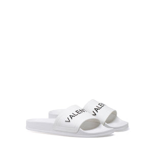 VALENTINO Slider sandal in white rubber, black logo