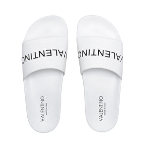 VALENTINO Slider sandal in white rubber, black logo