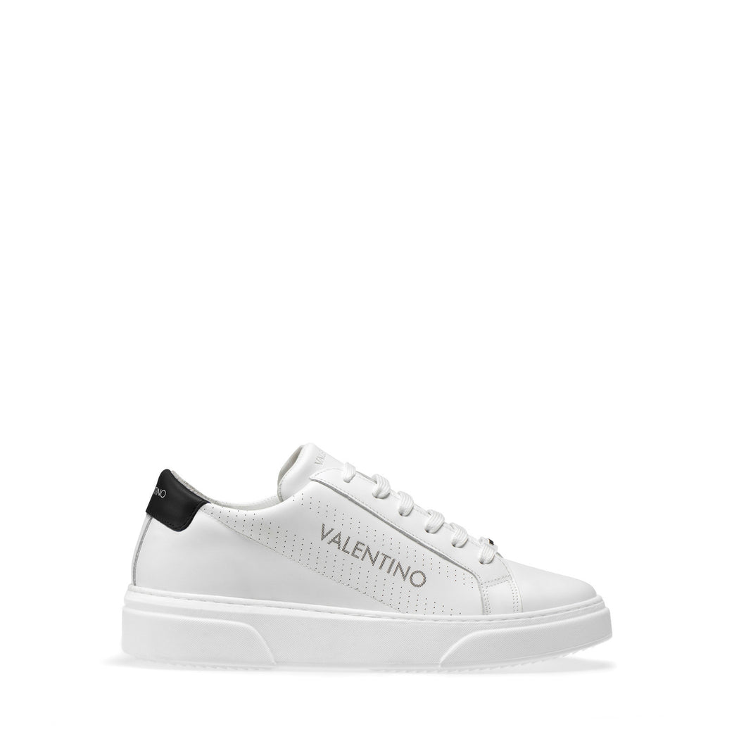 VALENTINO Lace Up Sneaker in white hide and black insert