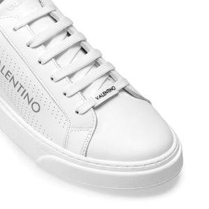 VALENTINO Lace Up Sneaker in white hide and black insert