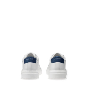 VALENTINO Lace Up Sneaker in white hide and blue insert