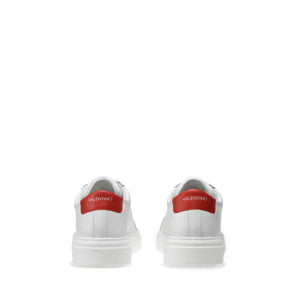 VALENTINO Lace Up Sneaker in white hide and red insert