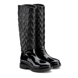 VALENTINO Flatform high boots in faux leather matelassé V Monogram