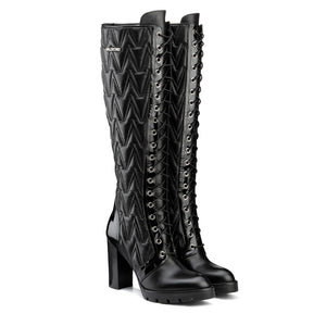 VALENTINO Lace-Up Boots in faux leather matelassé and high heel